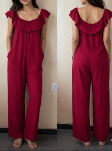 Red Off-Shoulder Ruffle Jumpsuit