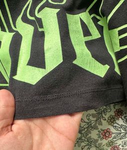 Black Cropped T-Shirt with Neon Flames
