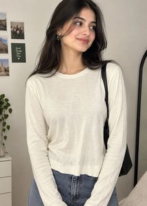 Cream Long Sleeve Basic Top