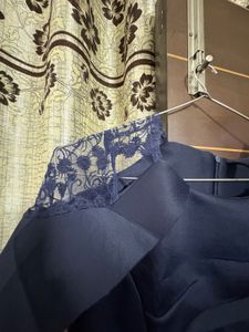 Elegant Navy Lace Shoulder Dress