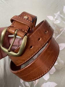 Classic Brown Leather Belt with Brass Buckle