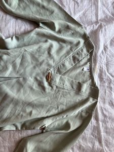 Elegant Sage Green V-Neck Blouse