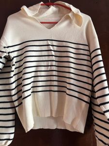 Striped V-Neck Knit Sweater
