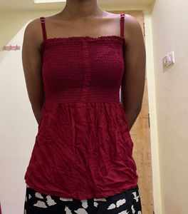 Red Sleeveless Smocked Cami Top