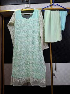 Pastel Green Embroidered Kurti Set