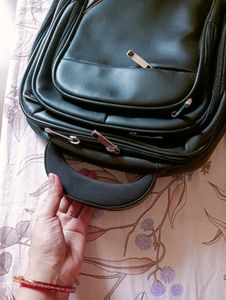 Black Faux Leather laptop Backpack