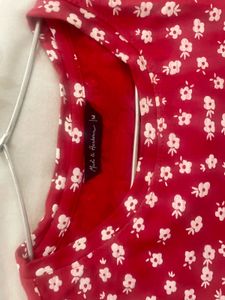 Red Floral Crop Top With Tie Up Detail On Waist