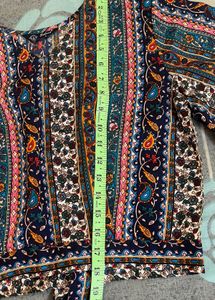 Boho Print Bell Sleeve Crop Top