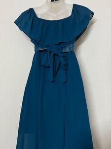 AND BRANDED Teal Maxi Dress with Ruffle Neckline