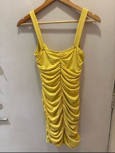 Stunning Ruched Yellow Mini Dress