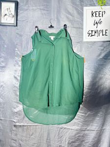 Emerald Green Sheer Button-Up Top