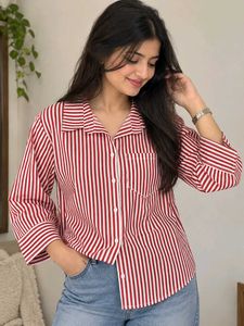 Red Striped Button-Up Shirt