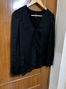 Black Mango V-Neck Blouse