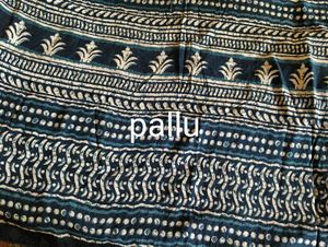 Navy Blue Block Print Saree
