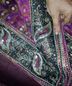 Stunning Purple Embroidered Saree with blouse