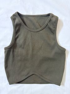 Ribbed Olive Green Crop Tank Top
