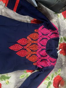 Embroidered Navy Blue Kurta