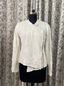 Textured White Asymmetrical Jacket