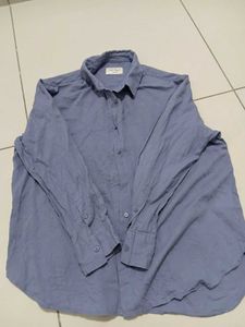 Blue Casual Long Sleeve Button-Up Shirt