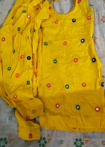 Yellow Mirror Work Kurta Set