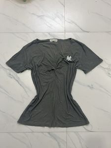 Grey Twisted V-Neck T-Shirt