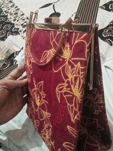 Maroon Floral Print Clutch Bag