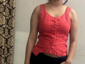 IMPORTED Button-Up Linen Sleeveless TOP