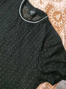 KOOVS Black Mesh T shirt