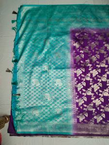 New Model Purple💜sea Green Big Border Saree