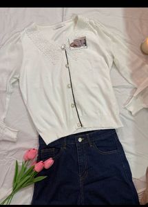 Elegant White Lace Collar Cardigan
