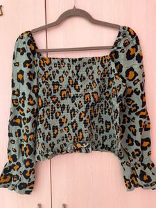 Animal Print Smocked Crop Top