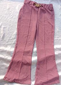 Dusty Rose Flare Pants with Gold Chain Detail