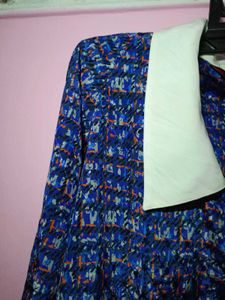 Blue Patterned Tie Waist Blouse