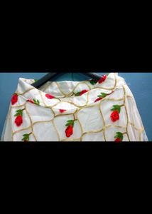 Chic White Lehenga Skirt with Strawberry Print