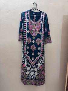 Embroidered Teal Kurta Set