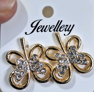 Golden Bow Studded Stone Earrings - Party Wear