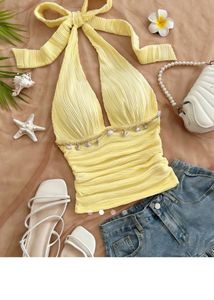 Yellow Halterneck Ruched Top