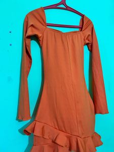 Orange Ruched Cut-Out Mini Dress