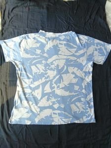 Blue Tropical Leaf Print T-Shirt
