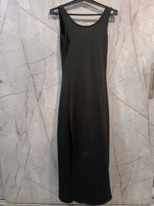 ❗SOLD❗Sleek black ribbed with side slit Maxi Dress