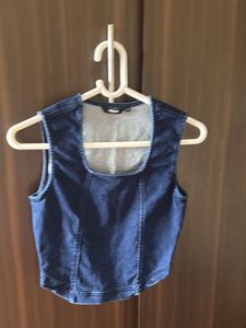 Blue Denim Square Neck Crop Top