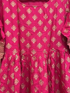 Anarkali Pink Golden Print Kurta
