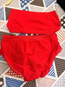 Red Lace Trim Panty &amp; Bra Set