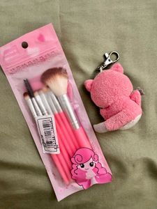 Cute Makeup Brush Set with Keychain