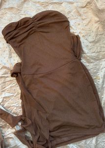 Sparkly Brown Strapless Mini Dress