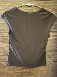 Brown scoop Neck Cap Sleeve Top
