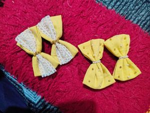 Yellow Bow Hair Clips with Lace