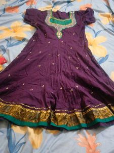 Purple Anarkali Kurta with Embellished Neckline