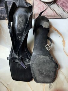 Black Strappy Square Toe Heels