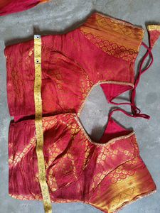 yellow &amp; red banarasi Saree with ready Blouse